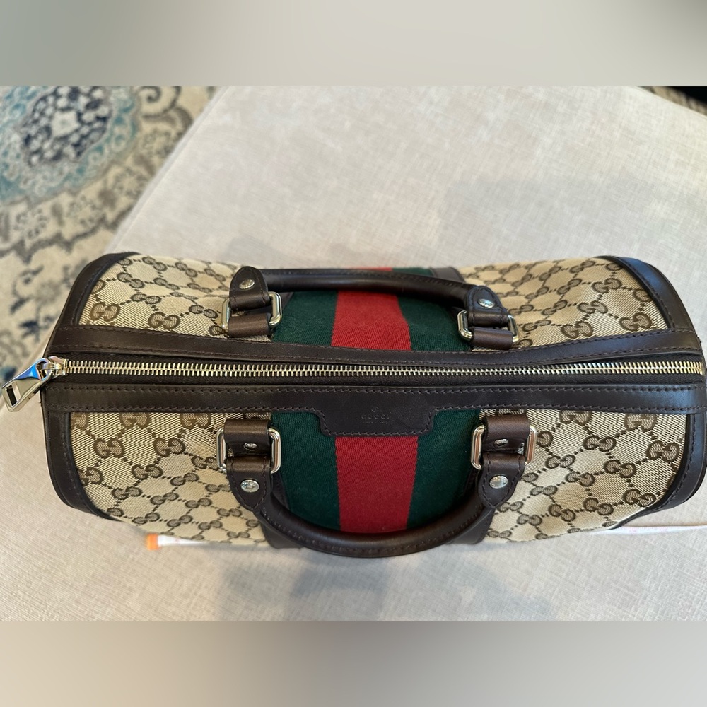 Gucci Beige and Brown Satchel with Red and Green Stripe - Picture 2 of 6